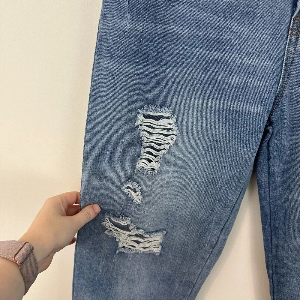 Blank Paige Distressed Blue Jeans Straight Slim Leg Size Medium Women's